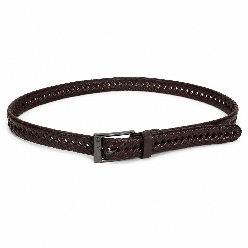 Club Monaco Braided Woven Leather Belt Mens 45 Dark Brown Excellent Preppy Class